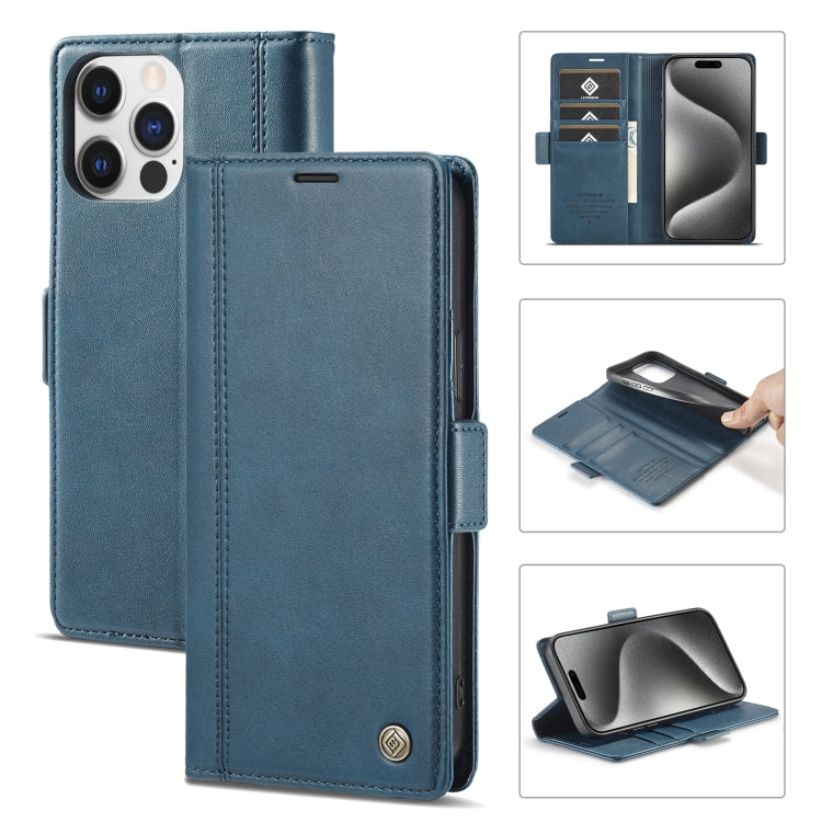 For iPhone 16 Pro LC.IMEEKE Skin-friendly Card Slots Leather Phone Case(Blue)