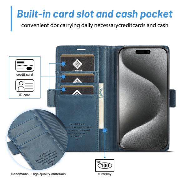 For iPhone 16 Pro LC.IMEEKE Skin-friendly Card Slots Leather Phone Case(Blue)