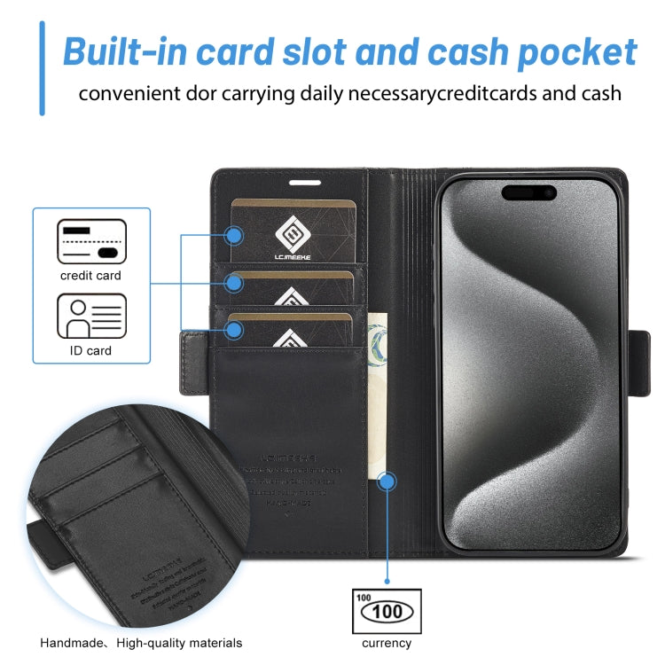 For iPhone 16 Pro Max LC.IMEEKE Skin-friendly Card Slots Leather Phone Case(Black)