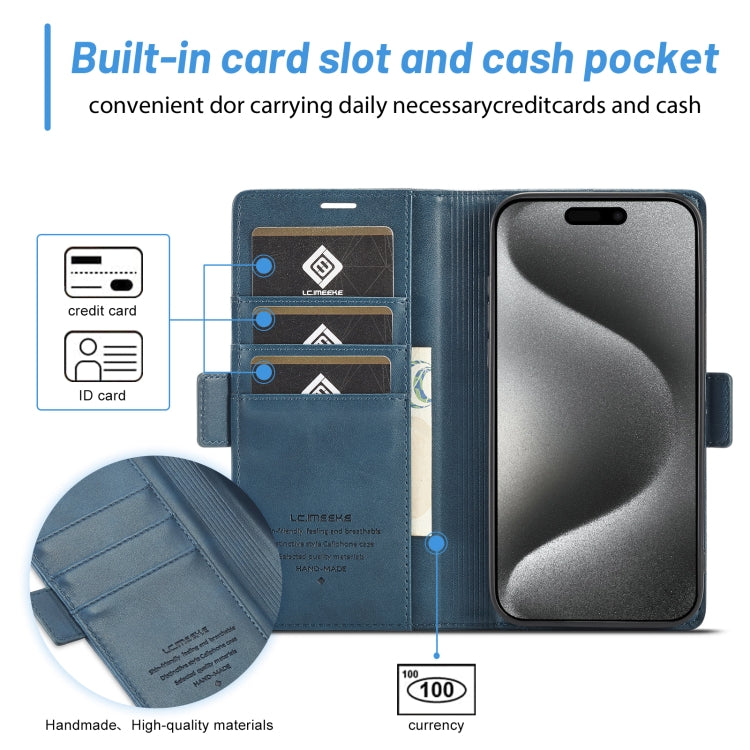 For iPhone 16 Pro Max LC.IMEEKE Skin-friendly Card Slots Leather Phone Case(Blue)