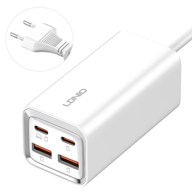 LDNIO A4610C PD65W Dual USB-C / Type-C + Dual USB Fast Charger, Cable Length: 1.5m, Plug Type:EU Plug��(White)