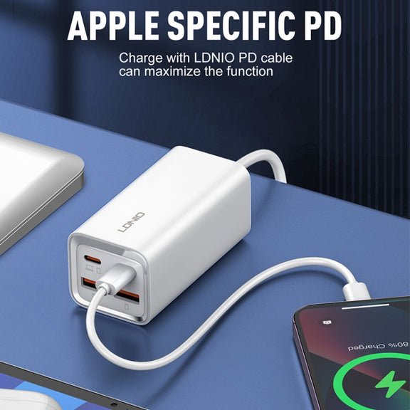 LDNIO A4610C PD65W Dual USB-C / Type-C + Dual USB Fast Charger, Cable Length: 1.5m, Plug Type:US Plug(White)