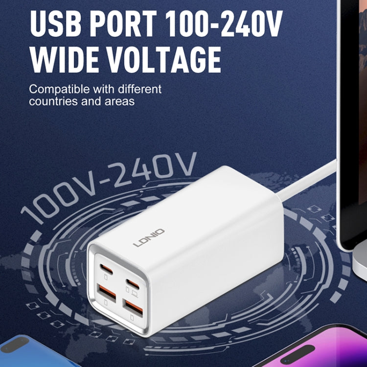 LDNIO A4610C PD65W Dual USB-C / Type-C + Dual USB Fast Charger, Cable Length: 1.5m, Plug Type:US Plug(White)