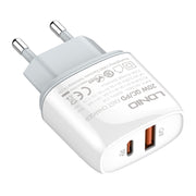 LDNIO Q229 QC3.0 / PD20W USB + Type-C Fast Charger with 1m USB to Micro USB Cable, Plug Type:EU Plug(White)
