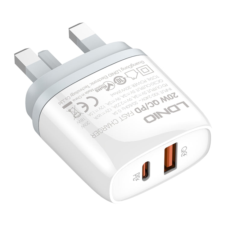 LDNIO Q229 QC3.0 / PD20W USB + Type-C Fast Charger with 1m USB to Micro USB Cable, Plug Type:UK Plug(White)