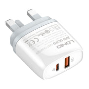 LDNIO Q229 QC3.0 / PD20W USB + Type-C Fast Charger with 1m USB to Micro USB Cable, Plug Type:UK Plug(White)