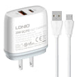 LDNIO Q229 QC3.0 / PD20W USB + Type-C Fast Charger with 1m USB to Micro USB Cable, Plug Type:US Plug(White) - free shipping - PMC TechLife - Order now!
