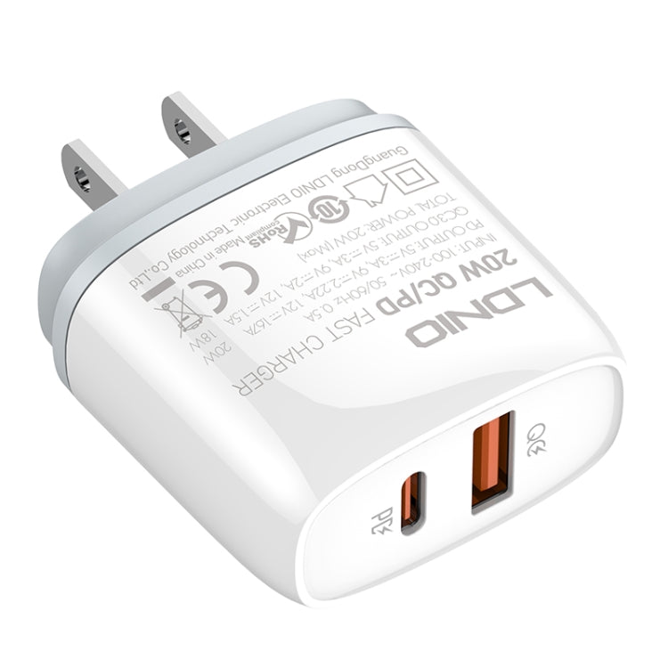 LDNIO Q229 QC3.0 / PD20W USB + Type-C Fast Charger with 1m USB to Micro USB Cable, Plug Type:US Plug(White)