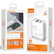 LDNIO Q229 QC3.0 / PD20W USB + Type-C Fast Charger with 1m USB to Micro USB Cable, Plug Type:EU Plug(White)