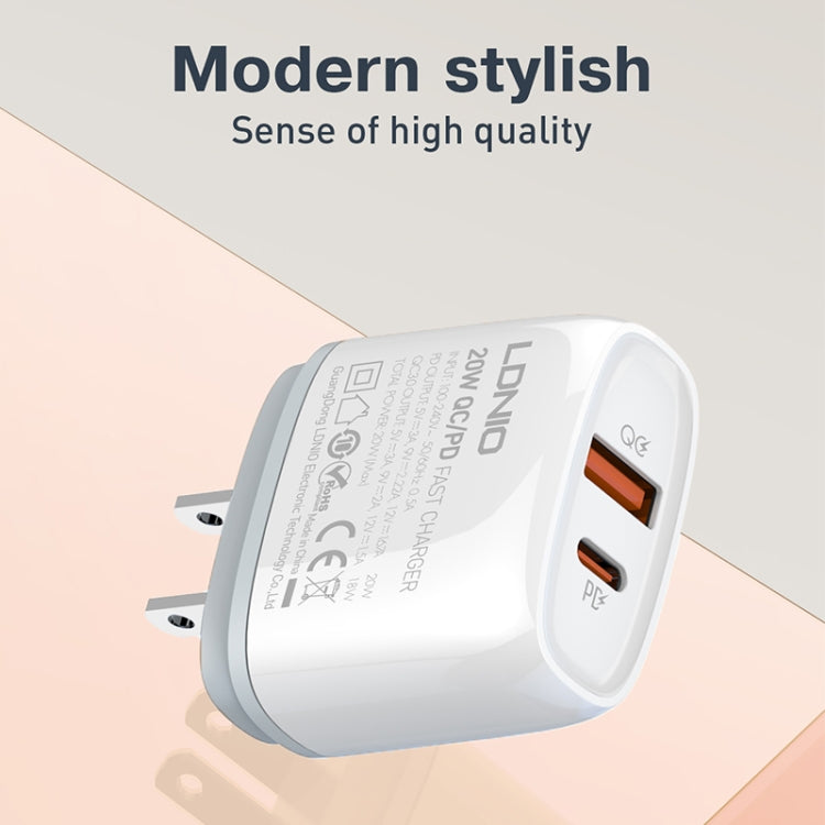 LDNIO Q229 QC3.0 / PD20W USB + Type-C Fast Charger with 1m USB to Micro USB Cable, Plug Type:EU Plug(White)