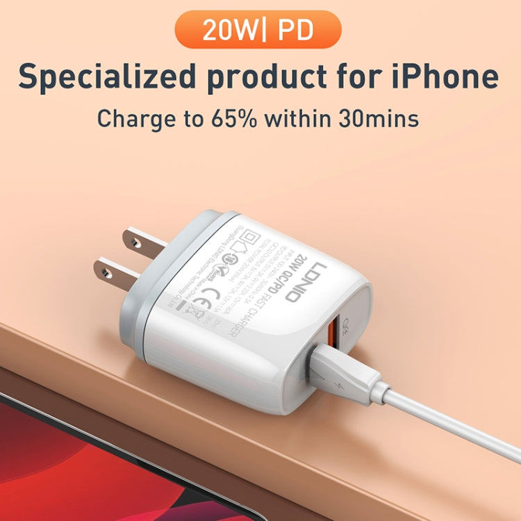 LDNIO Q229 QC3.0 / PD20W USB + Type-C Fast Charger with 1m USB to Micro USB Cable, Plug Type:EU Plug(White)