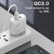 LDNIO Q229 QC3.0 / PD20W USB + Type-C Fast Charger with 1m USB to Micro USB Cable, Plug Type:EU Plug(White)