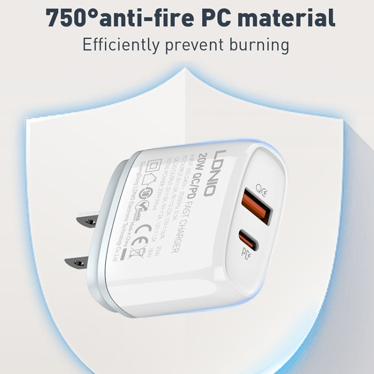 LDNIO Q229 QC3.0 / PD20W USB + Type-C Fast Charger with 1m USB to Micro USB Cable, Plug Type:EU Plug(White)