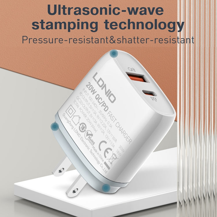 LDNIO Q229 QC3.0 / PD20W USB + Type-C Fast Charger with 1m USB to Micro USB Cable, Plug Type:EU Plug(White)