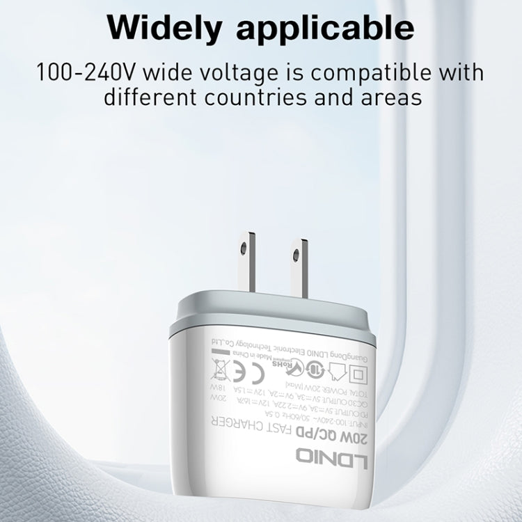 LDNIO Q229 QC3.0 / PD20W USB + Type-C Fast Charger with 1m USB to Micro USB Cable, Plug Type:EU Plug(White)