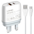 LDNIO Q229 QC3.0 / PD20W USB + Type-C Fast Charger with 1m USB to Type-C Cable, Plug Type:UK Plug(White) - USB Charger by LDNIO | Online Shopping South Africa | PMC TechLife | Buy Now Pay Later Mobicred