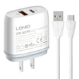 LDNIO Q229 QC3.0 / PD20W USB + Type-C Fast Charger with 1m USB to Type-C Cable, Plug Type:US Plug(White) - USB Charger by LDNIO | Online Shopping South Africa | PMC TechLife | Buy Now Pay Later Mobicred
