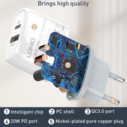 LDNIO Q229 QC3.0 / PD20W USB + Type-C Fast Charger with 1m USB to Type-C Cable, Plug Type:US Plug(White)