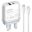 LDNIO Q229 QC3.0 / PD20W USB + Type-C Fast Charger with 1m Type-C to 8 Pin Cable, Plug Type:UK Plug(White) - free shipping - PMC TechLife - Order now!