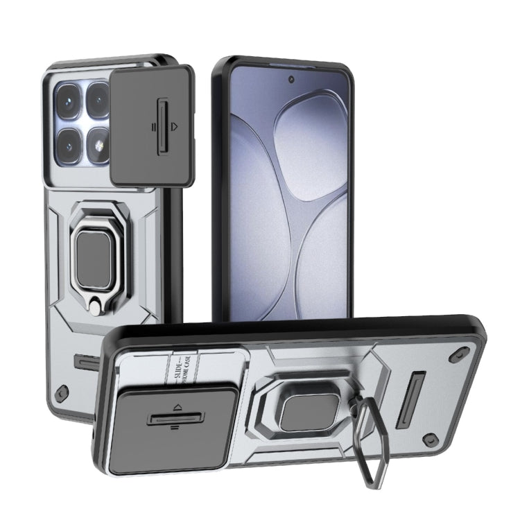 For Redmi K70 Ultra Global Sliding Camshield TPU + PC Shockproof Phone Case with Holder(Grey)