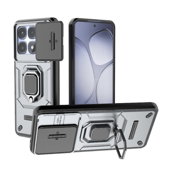 For Redmi K70 Ultra Global Sliding Camshield TPU + PC Shockproof Phone Case with Holder(Grey)
