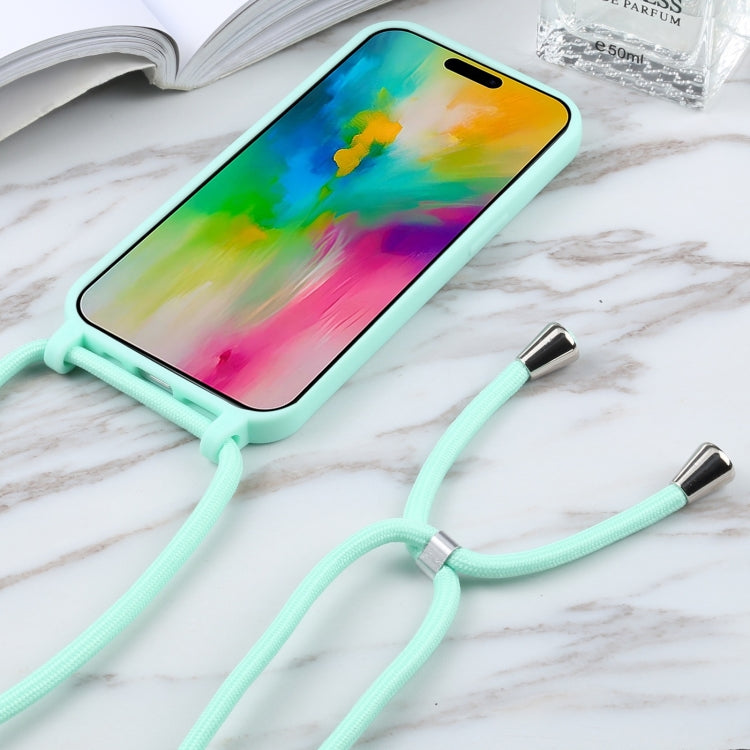 For iPhone 16 Pro Candy Colors TPU Protective Phone Case with Lanyard (Mint Green)