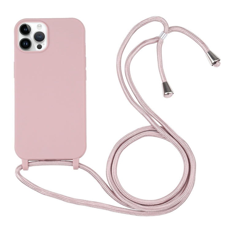 For iPhone 16 Pro Candy Colors TPU Protective Phone Case with Lanyard (Rose Gold)