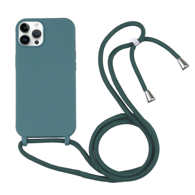 For iPhone 16 Pro Candy Colors TPU Protective Phone Case with Lanyard (Dark Green)