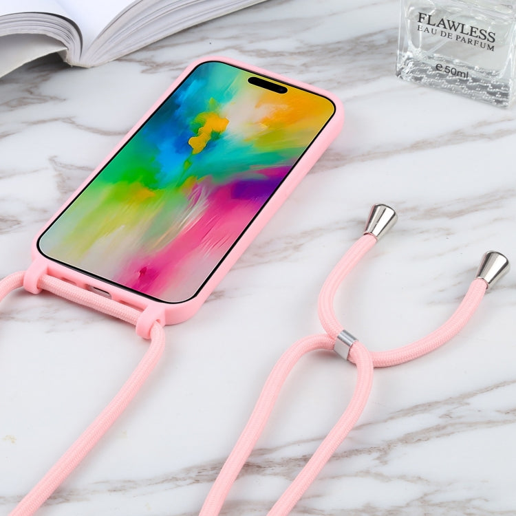 For iPhone 16 Pro Candy Colors TPU Protective Phone Case with Lanyard (Pink)