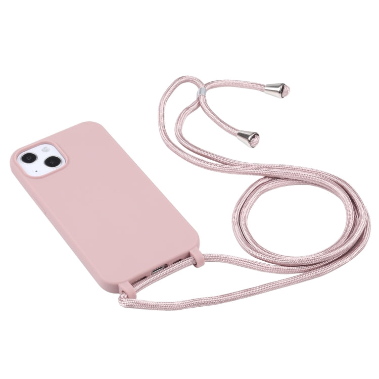 For iPhone 16 Plus Candy Colors TPU Protective Phone Case with Lanyard(Rose Gold)