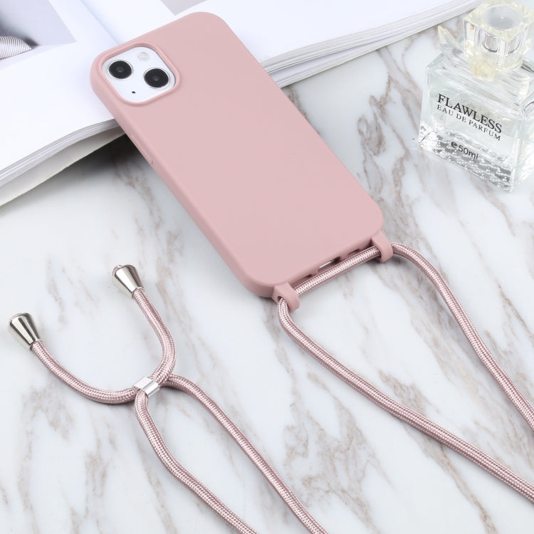 For iPhone 16 Plus Candy Colors TPU Protective Phone Case with Lanyard(Rose Gold)