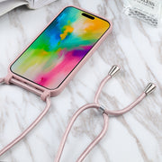 For iPhone 16 Plus Candy Colors TPU Protective Phone Case with Lanyard(Rose Gold)