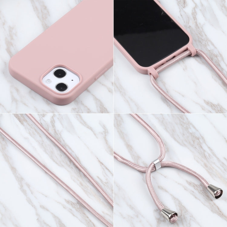 For iPhone 16 Plus Candy Colors TPU Protective Phone Case with Lanyard(Rose Gold)