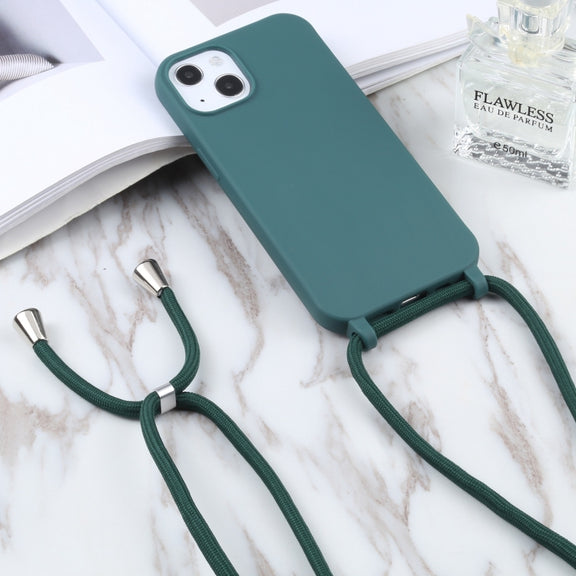 For iPhone 16 Plus Candy Colors TPU Protective Phone Case with Lanyard(Dark Green)
