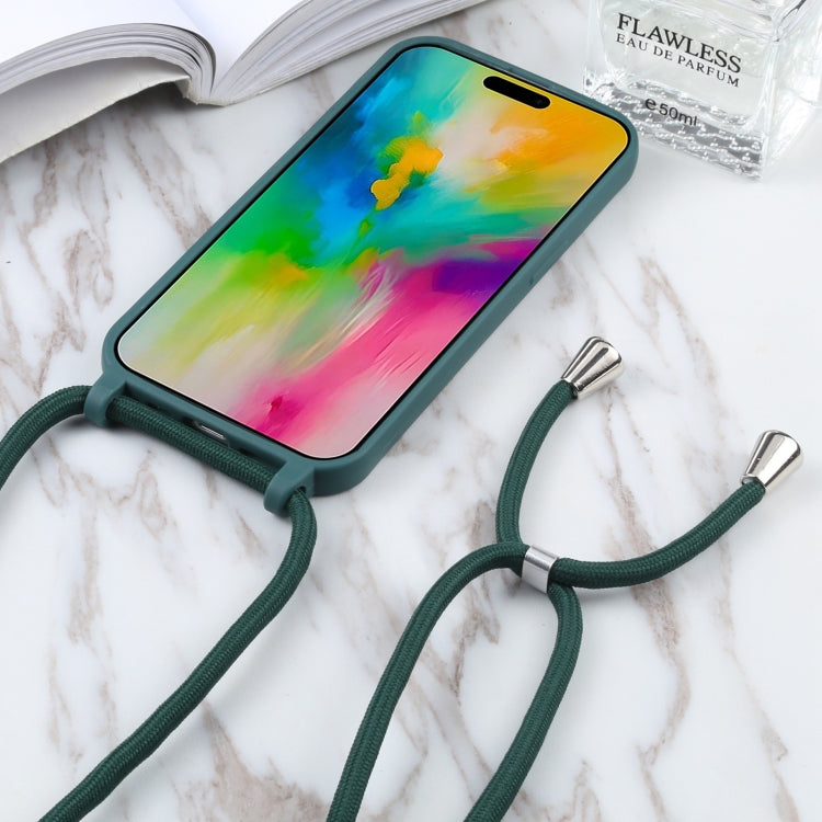 For iPhone 16 Plus Candy Colors TPU Protective Phone Case with Lanyard(Dark Green)