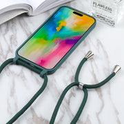 For iPhone 16 Plus Candy Colors TPU Protective Phone Case with Lanyard(Dark Green)