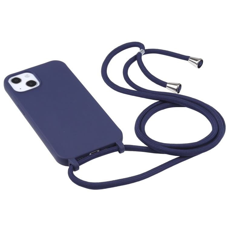For iPhone 16 Plus Candy Colors TPU Protective Phone Case with Lanyard(Dark Blue)