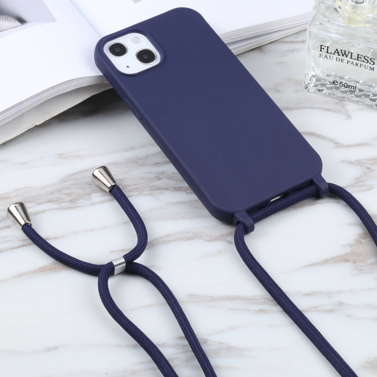 For iPhone 16 Plus Candy Colors TPU Protective Phone Case with Lanyard(Dark Blue)