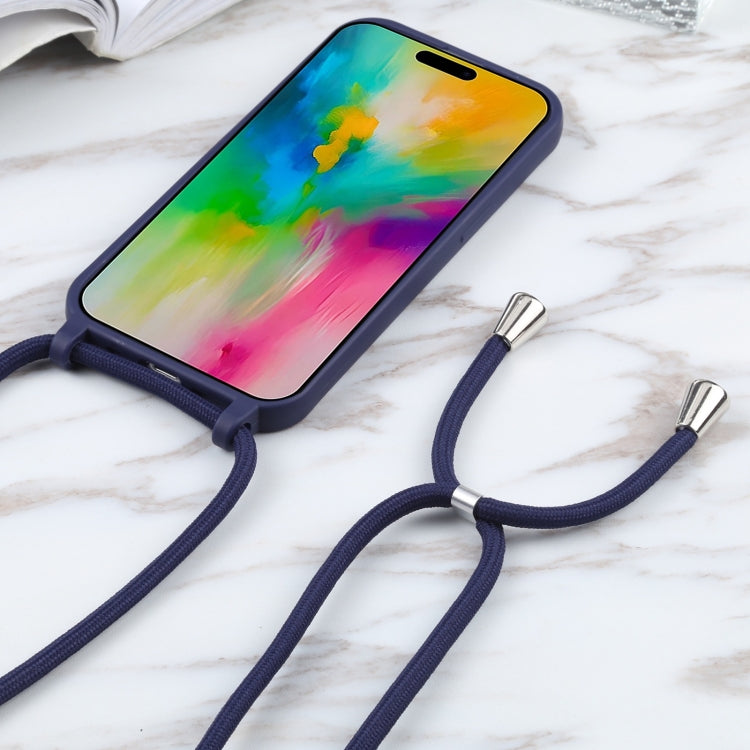 For iPhone 16 Plus Candy Colors TPU Protective Phone Case with Lanyard(Dark Blue)