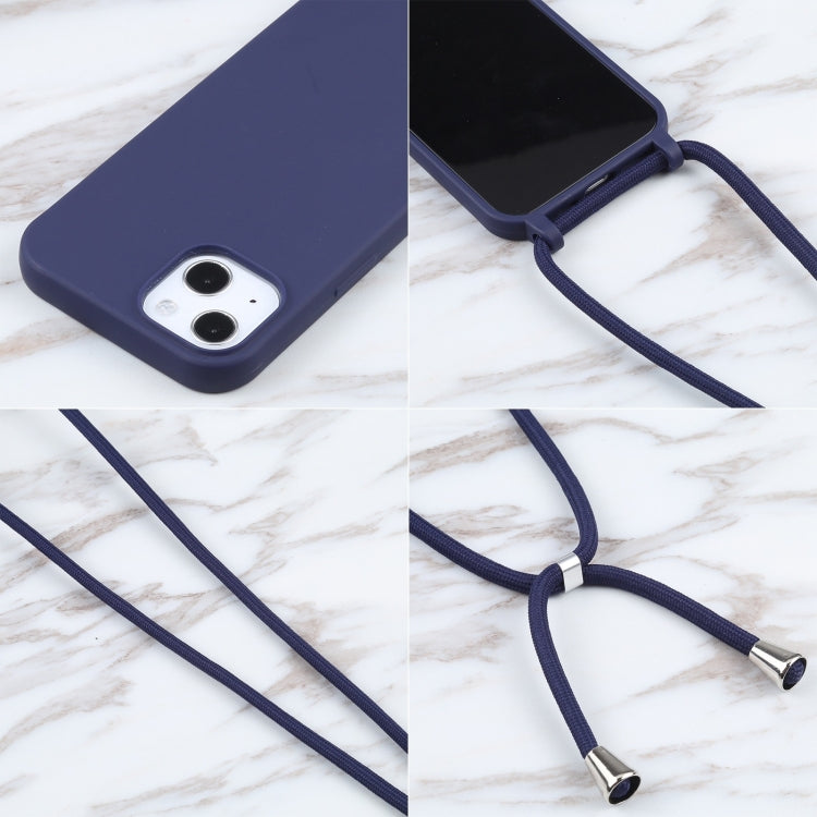 For iPhone 16 Plus Candy Colors TPU Protective Phone Case with Lanyard(Dark Blue)