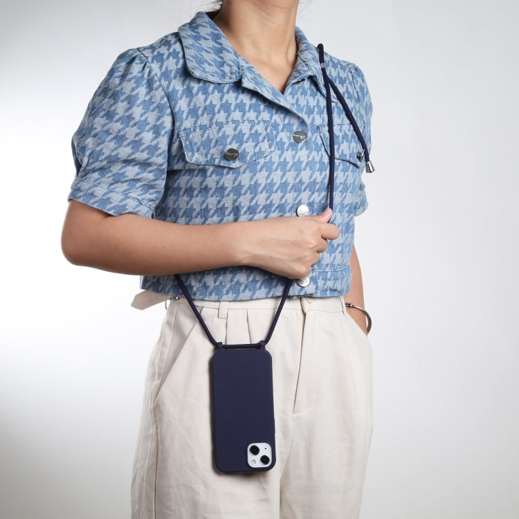 For iPhone 16 Plus Candy Colors TPU Protective Phone Case with Lanyard(Dark Blue)