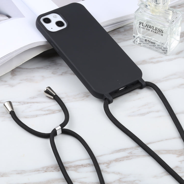 For iPhone 16 Plus Candy Colors TPU Protective Phone Case with Lanyard(Black)