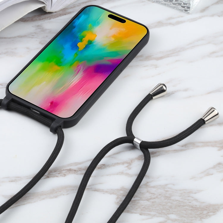 For iPhone 16 Plus Candy Colors TPU Protective Phone Case with Lanyard(Black)