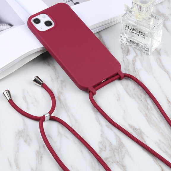 For iPhone 16 Plus Candy Colors TPU Protective Phone Case with Lanyard(Red)