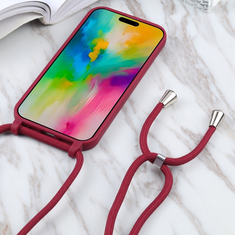 For iPhone 16 Plus Candy Colors TPU Protective Phone Case with Lanyard(Red)