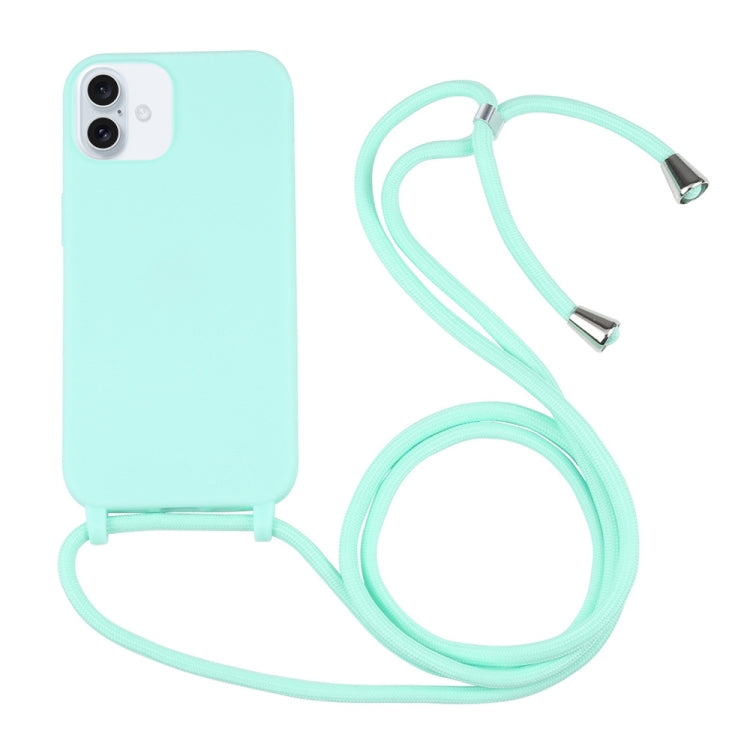 For iPhone 16 Candy Colors TPU Protective Phone Case with Lanyard(Mint Green)