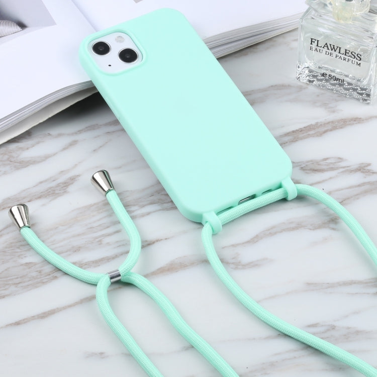 For iPhone 16 Candy Colors TPU Protective Phone Case with Lanyard(Mint Green)