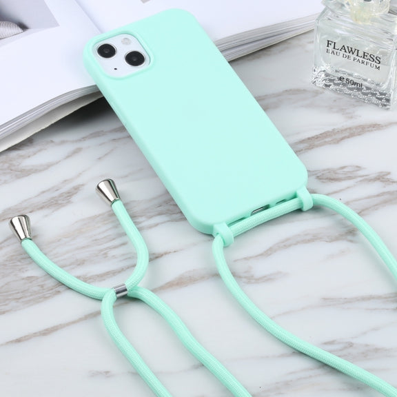 For iPhone 16 Candy Colors TPU Protective Phone Case with Lanyard(Mint Green)