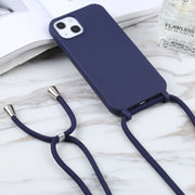 For iPhone 16 Candy Colors TPU Protective Phone Case with Lanyard(Dark Blue)