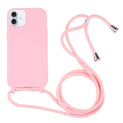 For iPhone 16 Candy Colors TPU Protective Phone Case with Lanyard(Pink)